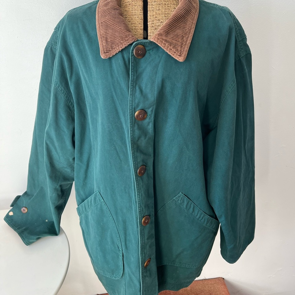 Lands’ End Men’s Green Barn Chore Jacket Flannel Lined Size XL